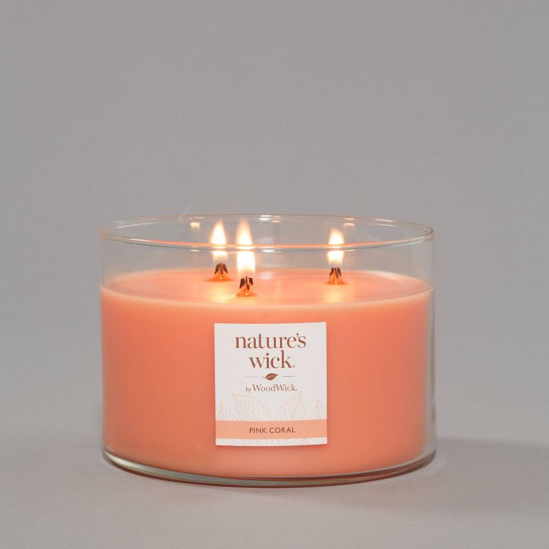 18oz Lidded Glass Jar Crackling Wooden 3-Wick Pink Coral Candle - Nature's Wick
