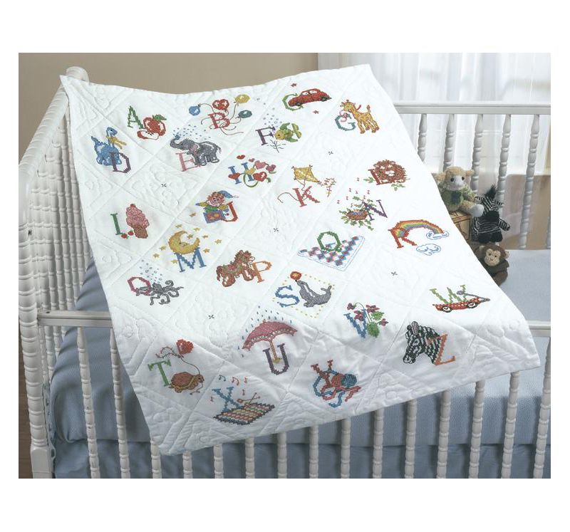 Bucilla Stamped Cross Stitch Baby Quilt Top 34"X43"-Alphabet Dreams