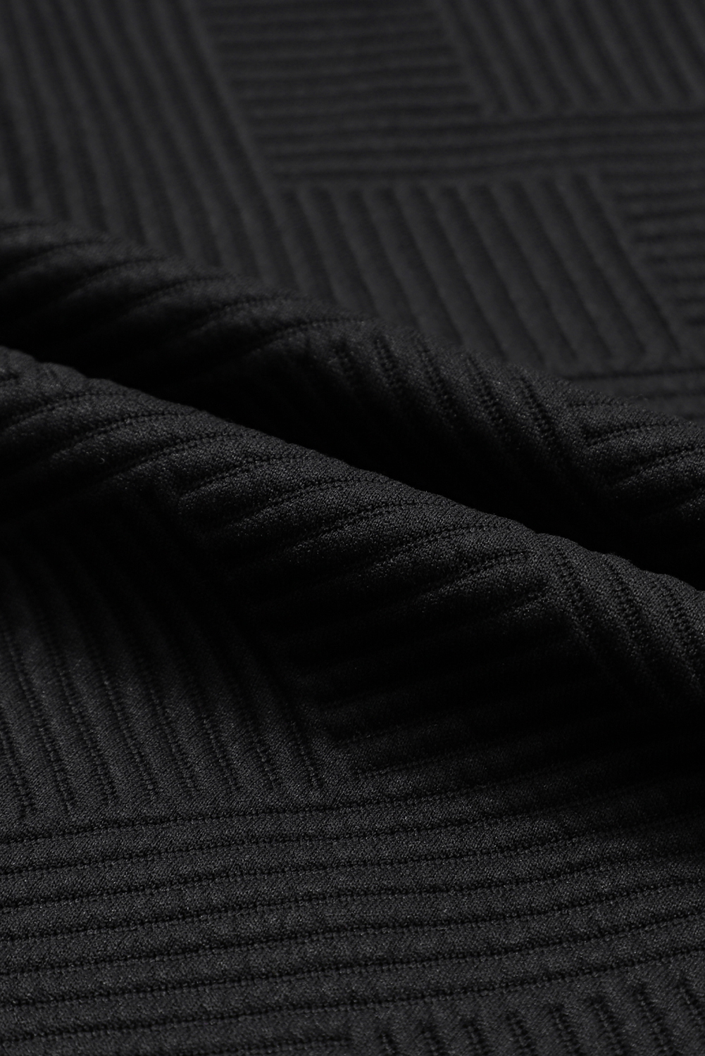 Black Textured Long Sleeve Top & Drawstring Shorts Set