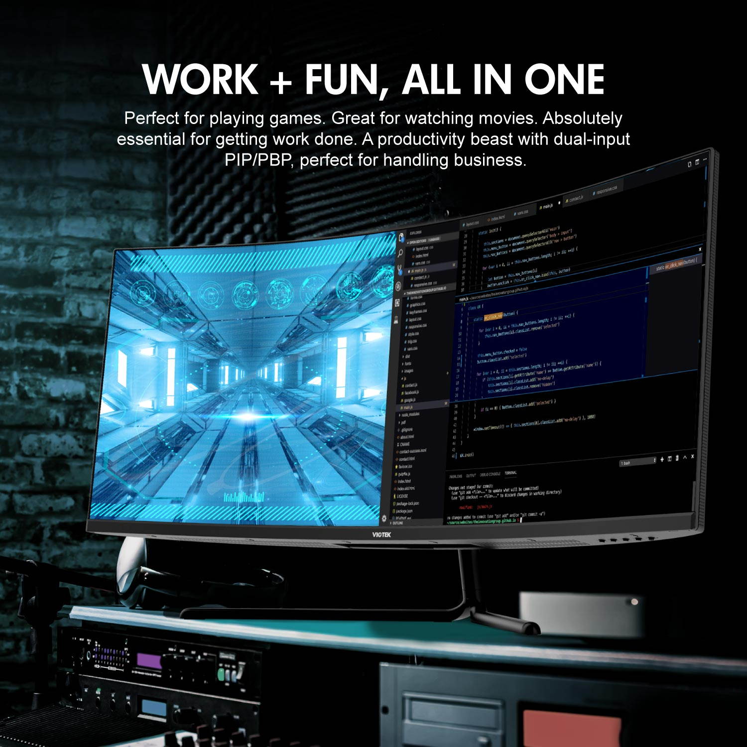 VIOTEK GNV34DBE 34-Inch Curved Gaming Monitor  144Hz UWQHD  2x HDMI 2.0, 2x DisplayPort 1.4, 3.5mm FreeSync