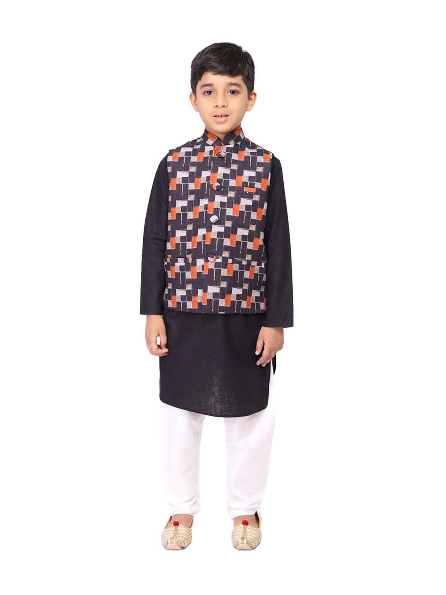 TABARD Kids Black & White Cotton Printed Kurta Set