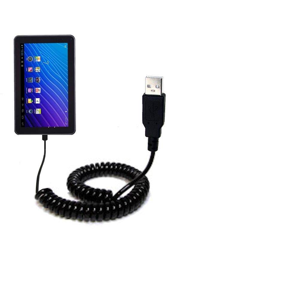 Gomadic USB Charging Data Coiled Cable designed for the Double Power DOPO GS-918 9 inch tablet Will charge and data sync with one unique TipExchange enabled cable