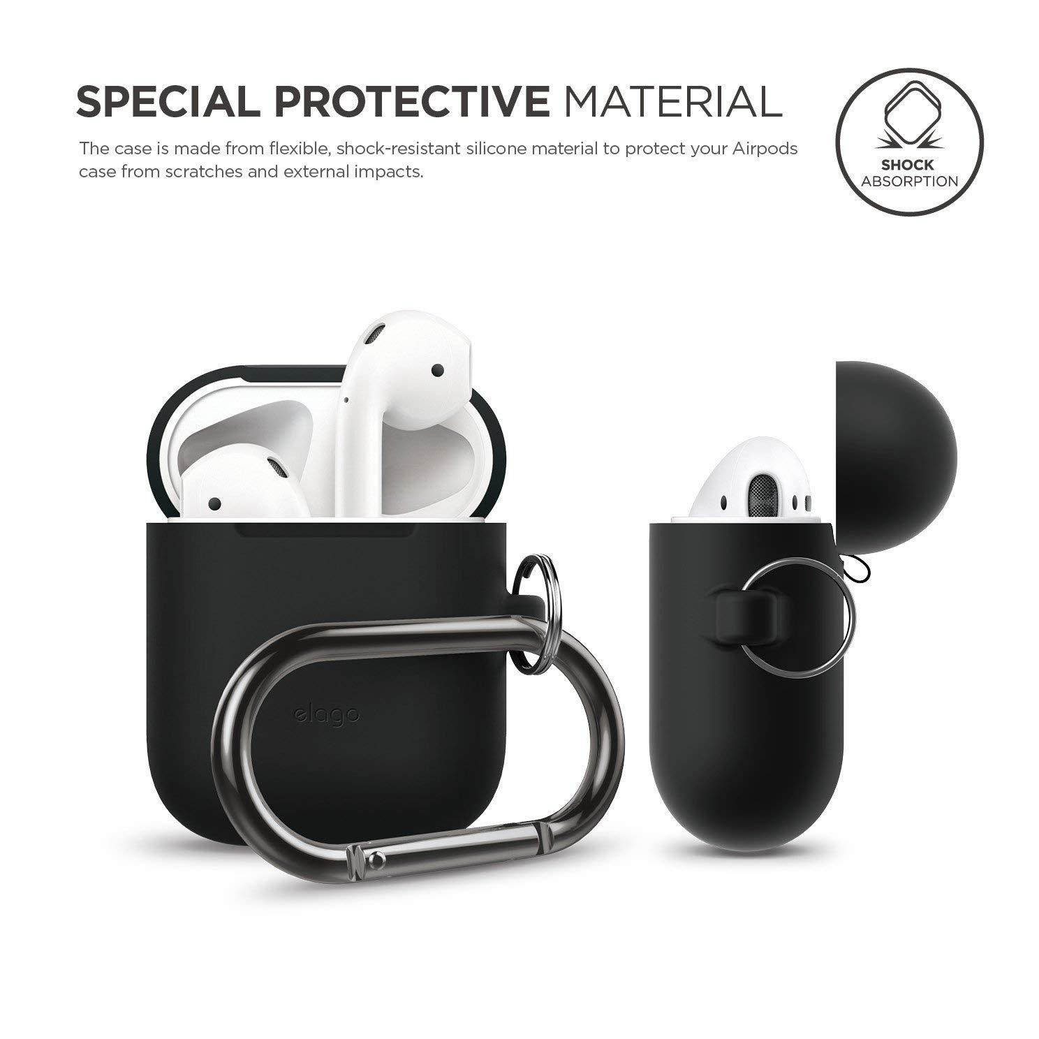 elago AirPods Hang Case [Black] - [Extra Protection] [Added Carabiner] - for AirPods Case