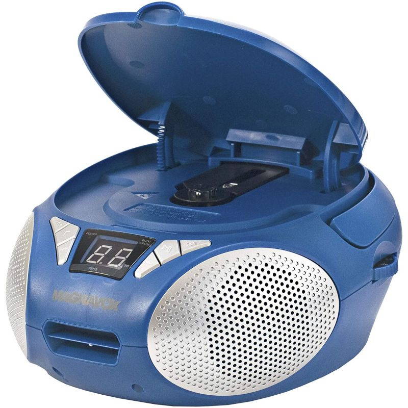 Magnavox MD6924-BL Portable Top Loading CD Boombox with AM/FM Stereo Radio in Blue | CD-R/CD-RW Compatible | LED Display | AUX Port Supported | Programmable CD Player |