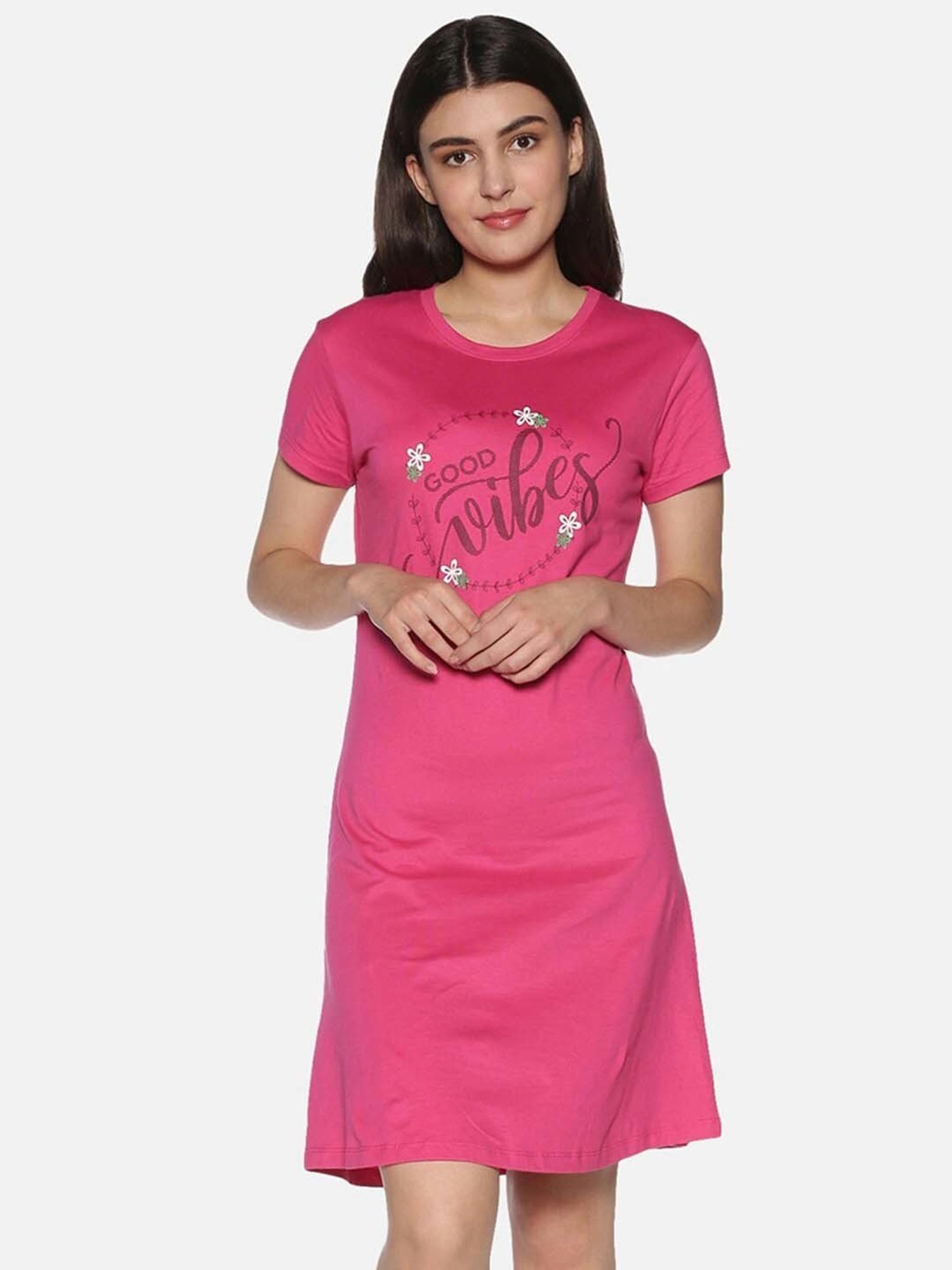 TWIN BIRDS Pink Printed Sleep Tee