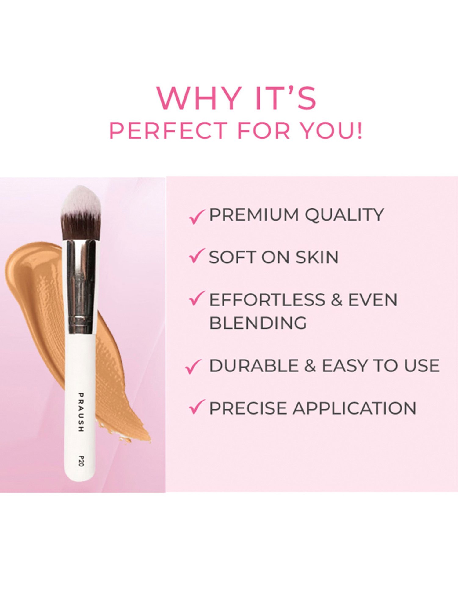 Praush Professional Dense Tapered Concealer Foundation Brush - P20