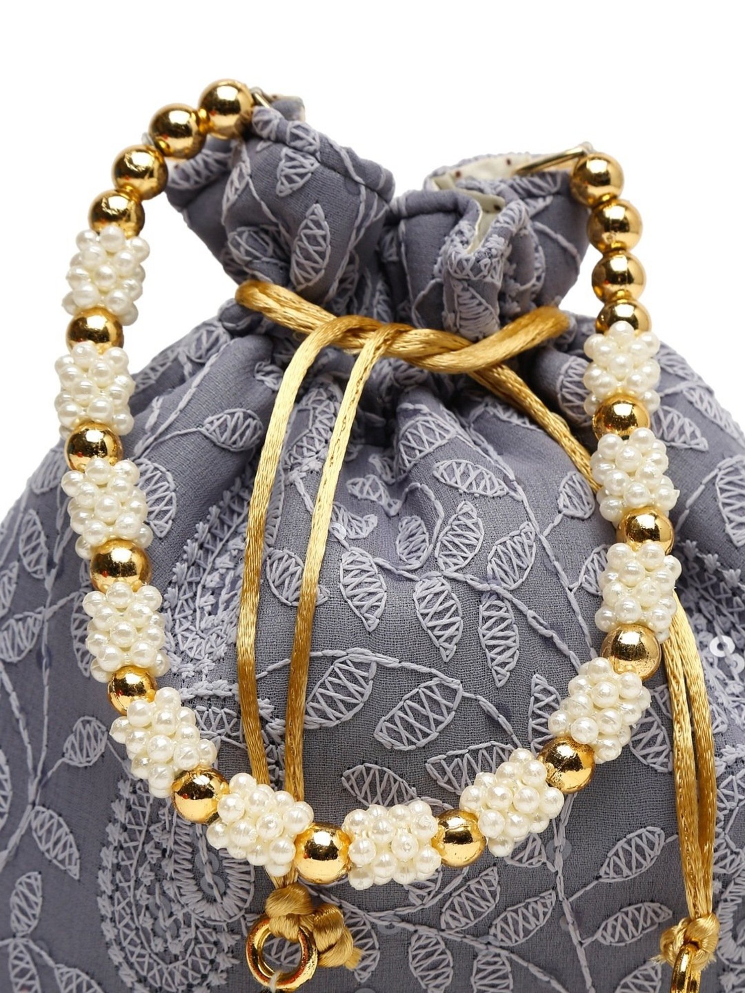 Glam Story Grey Embroidered Small Potli