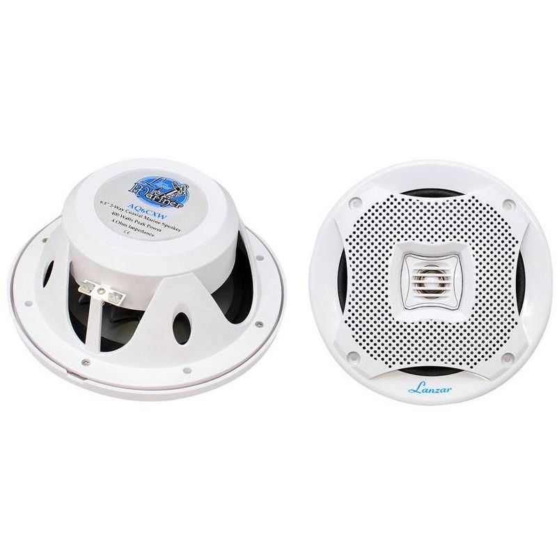 Lanzar AQ6CXW 6.5 Inch 400 Watt 2 Way Dual Waterproof Outdoor Marine Boat Speakers with High Temperature Kapton Voice Coil, White (1 Pair)