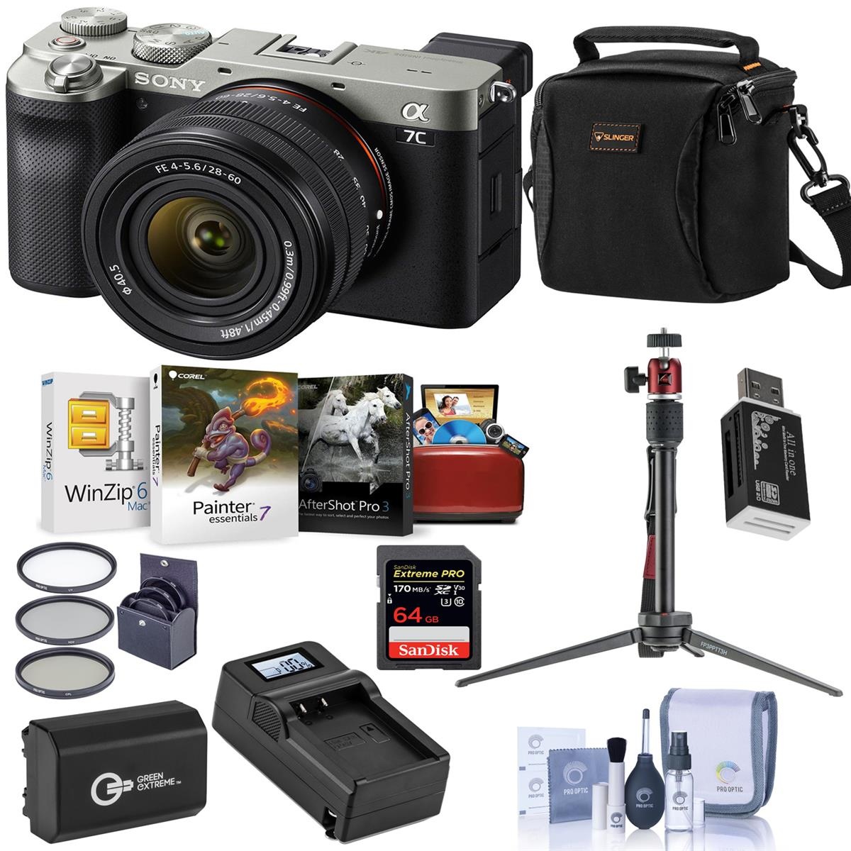 Sony Alpha 7C Mirrorless Camera with FE 28-60mm f/4-5.6 Lens, Silver W/ ACC KIT
