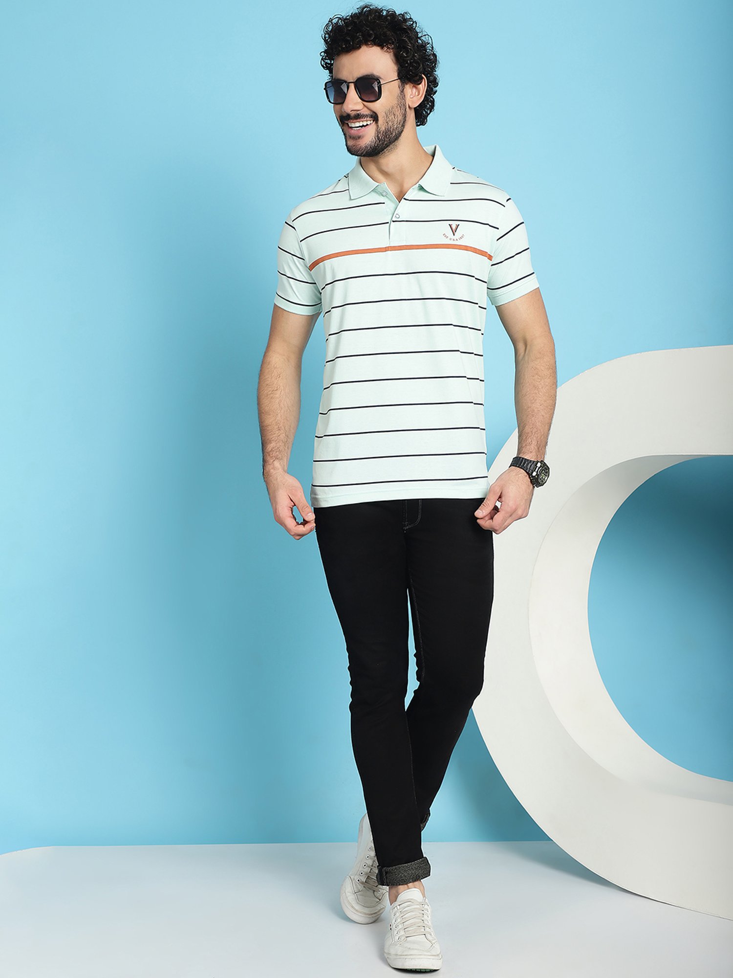 Venitian- Forbidden Clothing Mint Green Slim Fit Striped Polo T-Shirt
