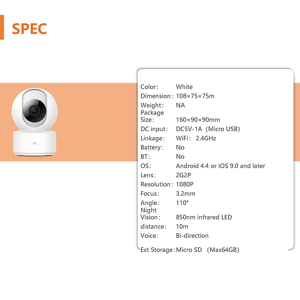 CN Version Xiaomi IMILAB Smart Camera Infrared Night Vision 360 Degree Panoramic 1080P Al Humanoid Detection H.265 Smart Home Wireless Camera APP Remote