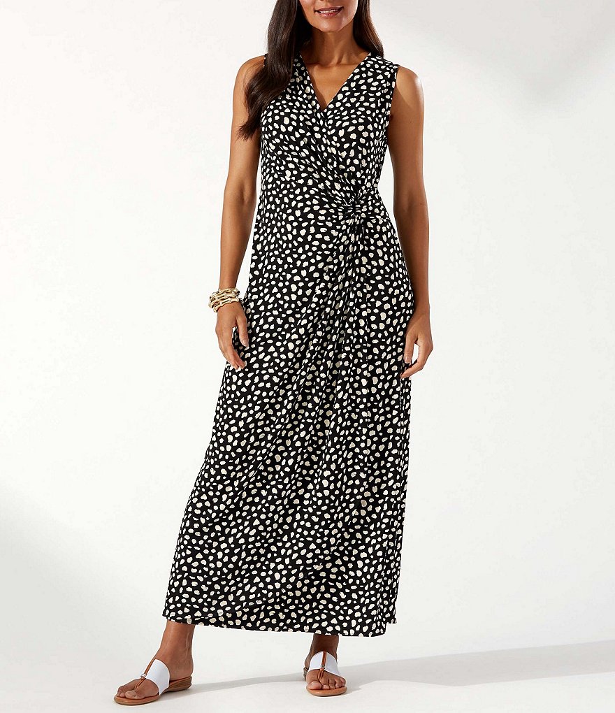Tommy Bahama Clara Darling Dots Faux Wrap V-Neck UPF 30 Sleeveless Maxi Dress