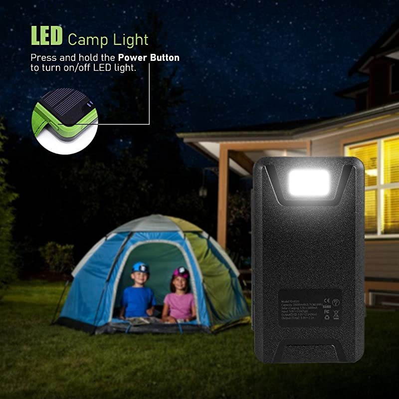Solar Power Bank,  Camping Phone Charger 25000mAh Dual Output, External Battery Pack for iPhone, Samsung Galaxy, Android Phone and More &hellip;