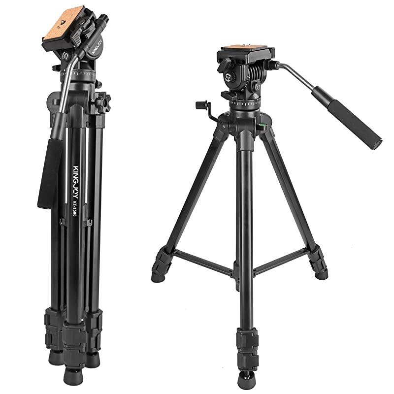 Video Tripod with Fluid Head  KINGJOY VT1500 Heavy Duty Camera Tripod Travel Tripod Aluminum Compatible for DSLR SLR Nikon Canon Sony Camcorder DV with Carry Bag