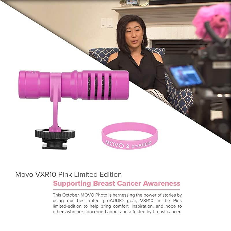 VXR10 Universal Video Microphone with Shock Mount Deadcat Windscreen Case for iPhone Android Smartphones Canon EOS Nikon DSLR Cameras and Camcorders Pink Breast Cancer Awareness Edition
