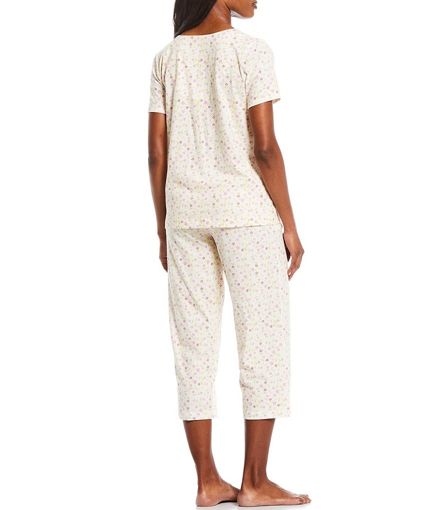 Carole Hochman Floral Print Jersey Knit Capri Coordinating Pajama Set