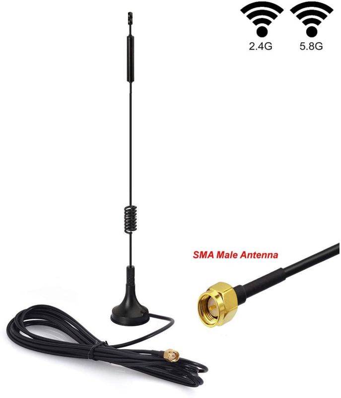 PGTC Dual Band WiFi 2.4GHz 5GHz 5.8GHz 12dBi Magnetic Base SMA Male Antenna for Wireless Vedio Security Camera Surveillance Recorder Vehicle Truck Trailer Rear View Backup Camera Reversing Monitor (1)