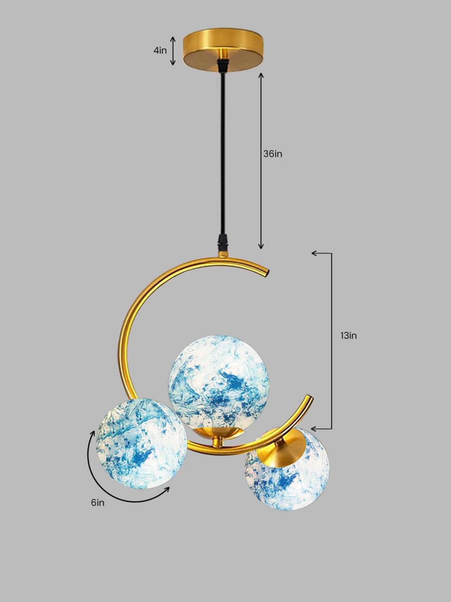 Homesake Turquoise & Gold Metal Modern 3 Globe Chandelier Hanging Light