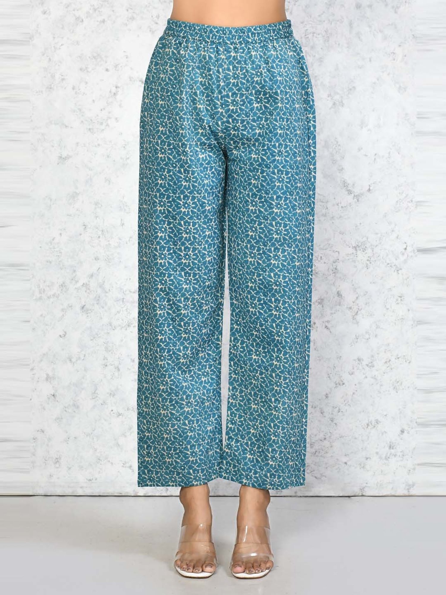 Miravan Blue Cotton Printed Kurta Palazzo Set With Dupatta