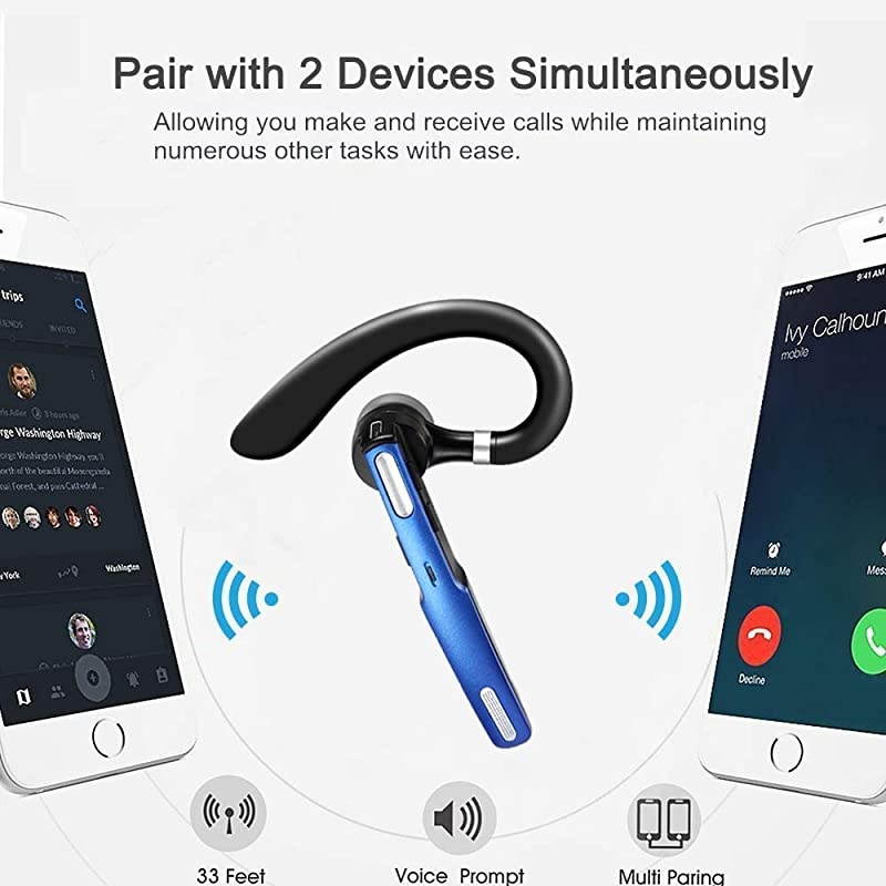 Bluetooth Headset V42 Wireless Bluetooth Earpiece HandsFree Earphones with Noise Cancellation Mic for DrivingBusinessOfficeHome Compatible with iPhone and Android Cell Phones