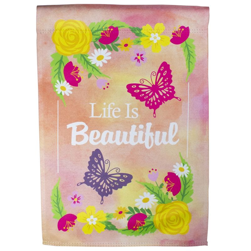 Northlight Life is Beautiful Pink Floral Outdoor Garden Flag 12.5" x 18"