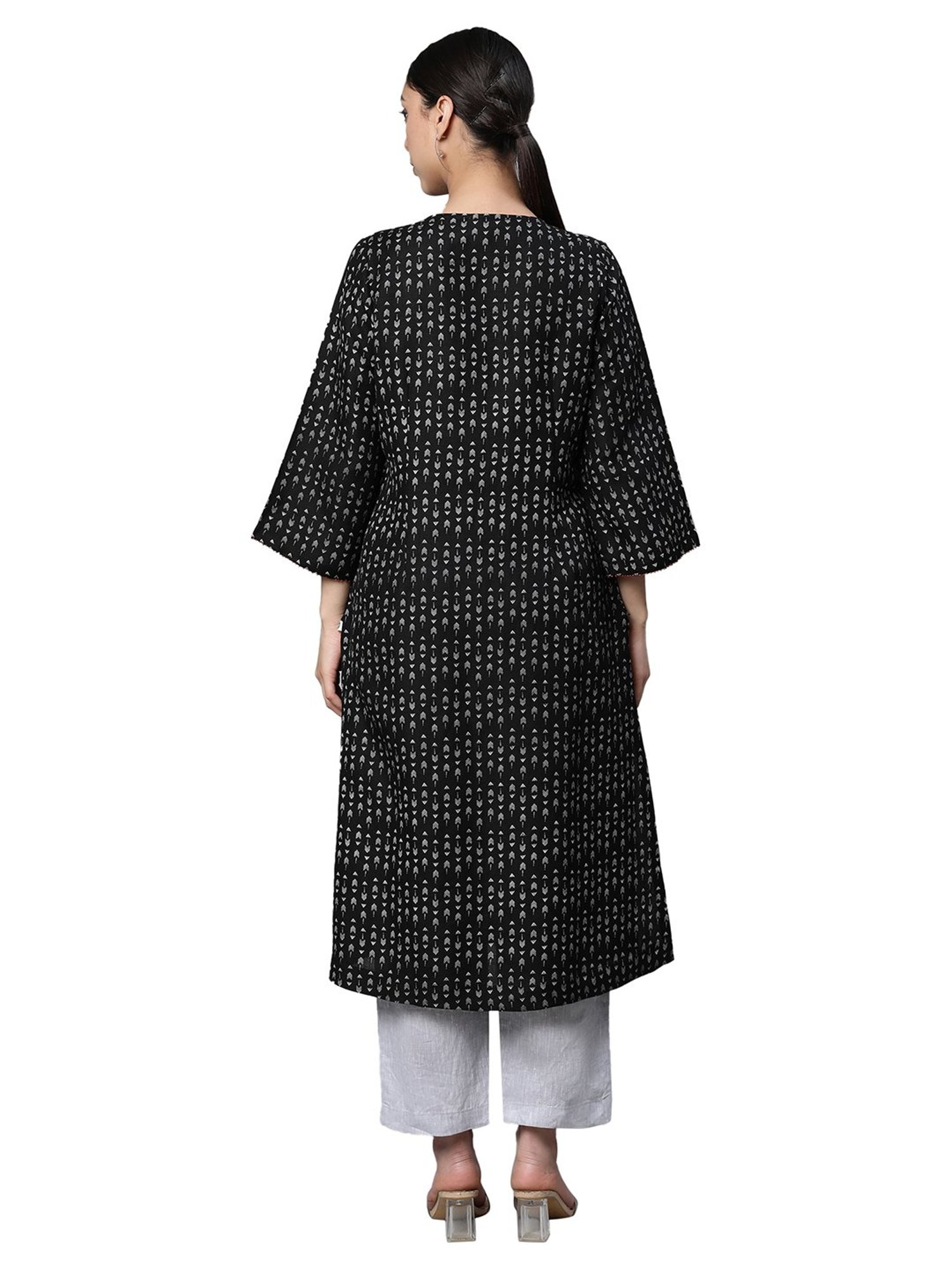 Linen Club Woman Black Printed A Line Kurta