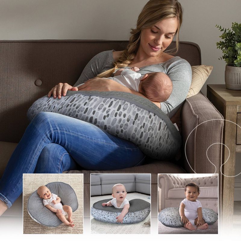 Boppy Luxe Feeding and Infant Support Pillow - Gray Watercolor Brushstroke Textured