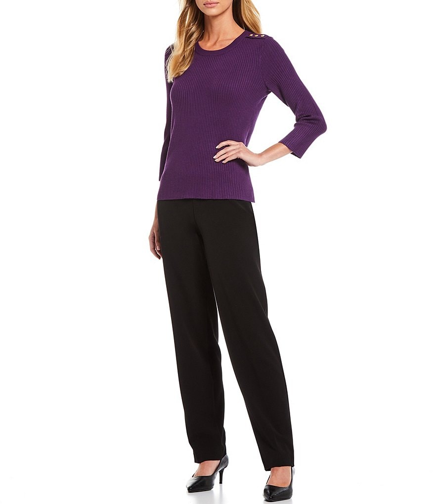 Alex Marie Rosa 3/4 Sleeve Button Front Round Neck Cardigan