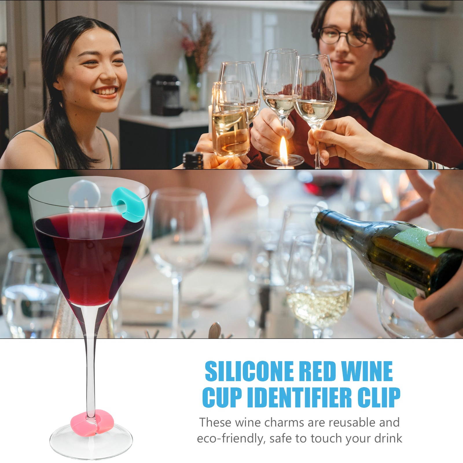 1 Set of Silicone Useful Nonslip Creative Red Wine Glass Markers Wine Glass Clips Wine Charms Durable Reusable Convenient Cup Clips Tag Clips Glass Clips Label Clips for Dinner Home KTV Buffet Party