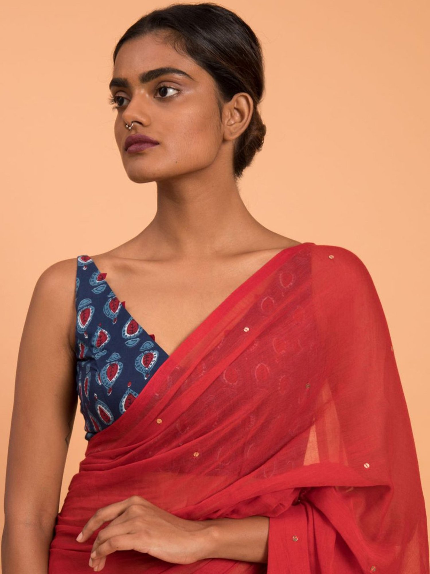 Suta Red Cotton Embellished Saree Without Blouse