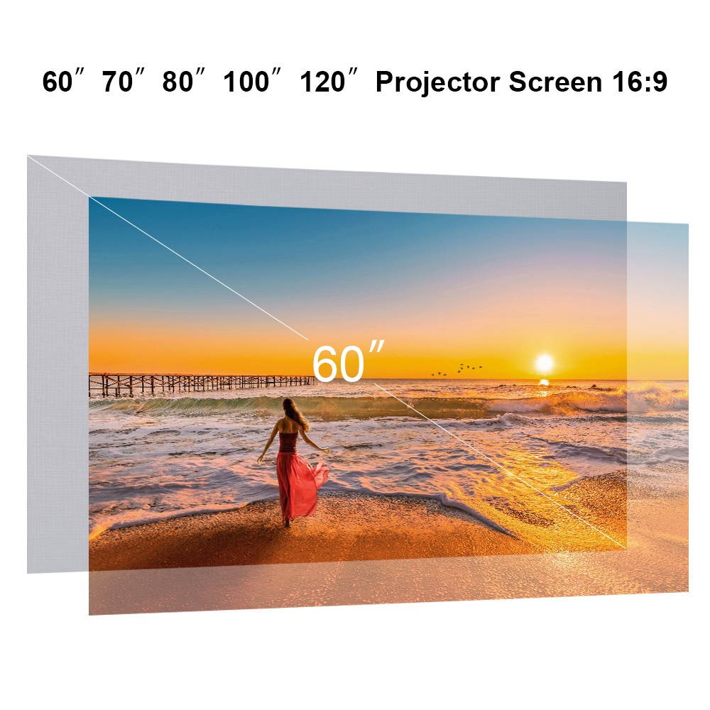 60-inch Portable Projector Screen HD 16:9 Frameless Video Projection Screen Foldable Wall Mounted for Home Theater Office Movies