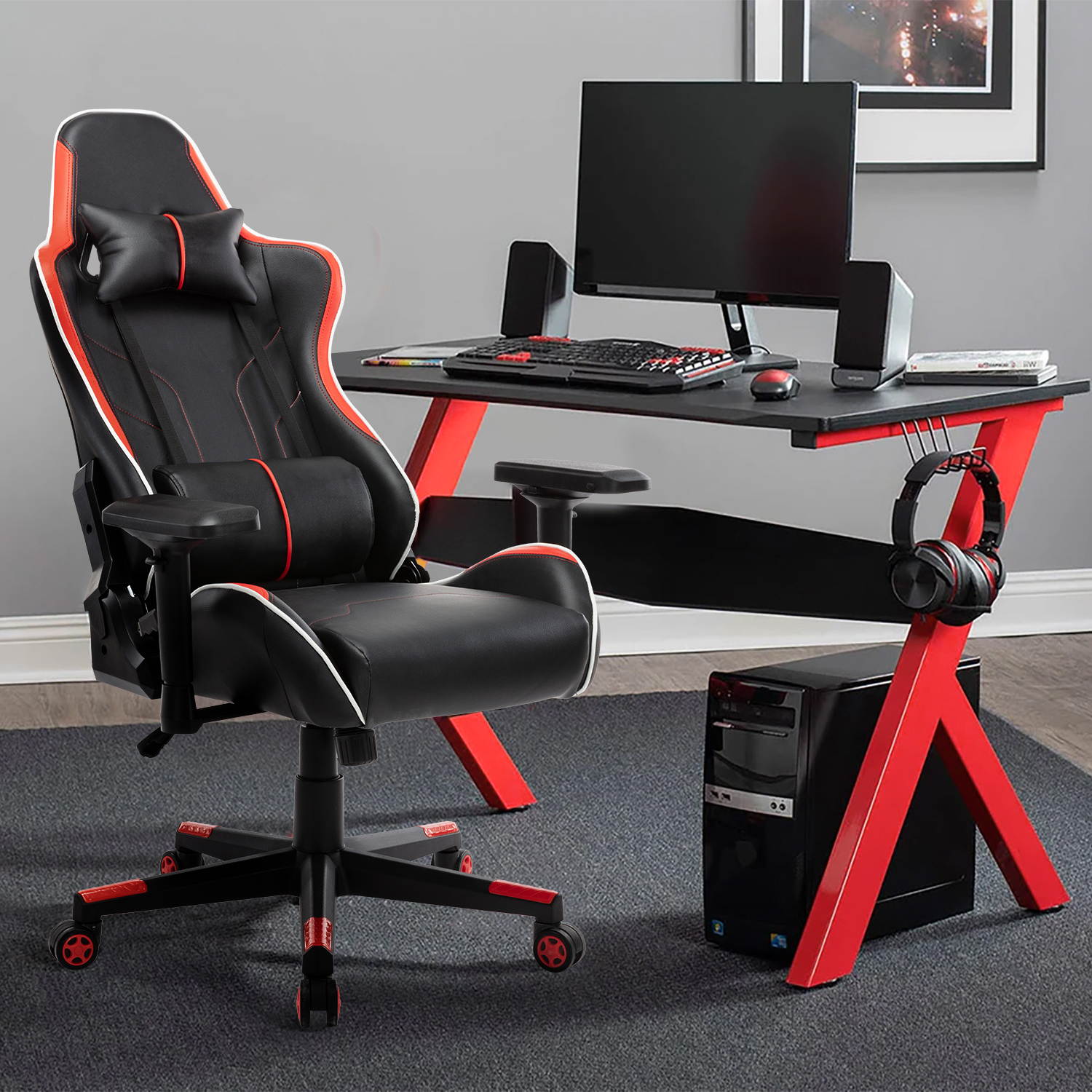 RESPAWN Sidewinder Gaming Chair, PU Leather, in Rage Red (RSP-125-RED)