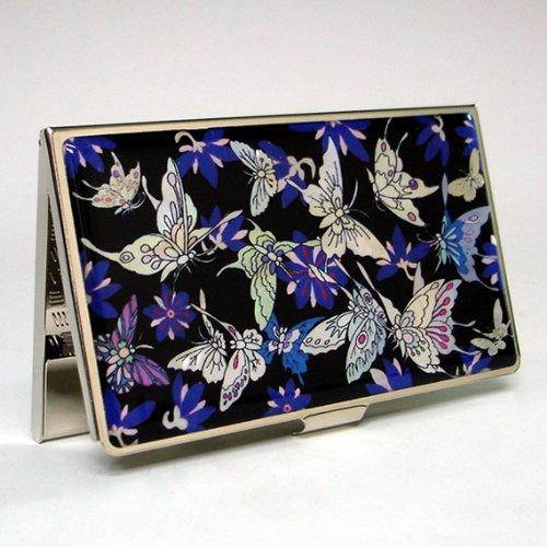 Antique Alive Mother of Pearl Blue Butterfly Metal Business Credit Name Id Card Holder Case Wallet (B115)