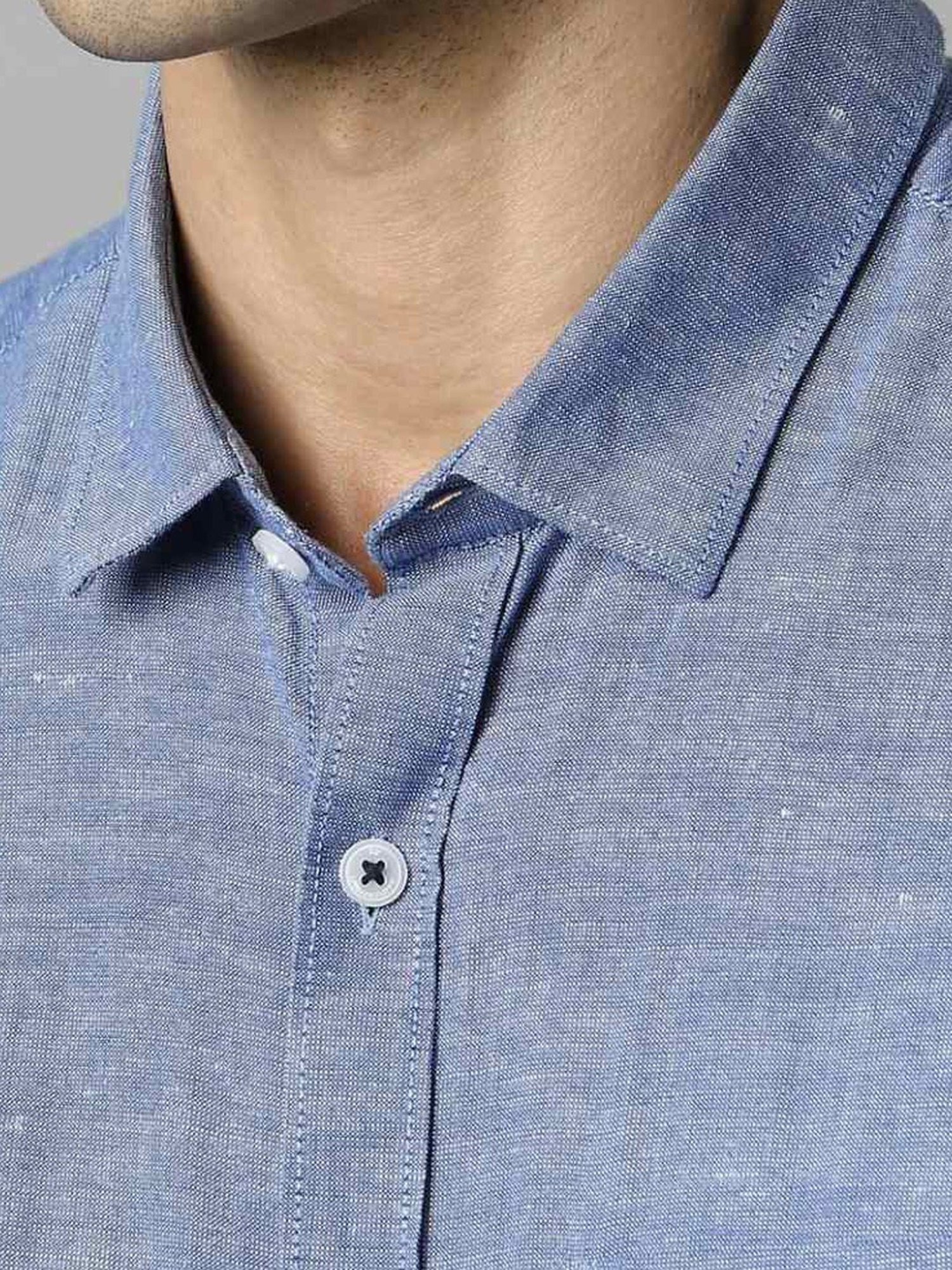 Louis Philippe Sport Blue Cotton Slim Fit Self Pattern Shirt