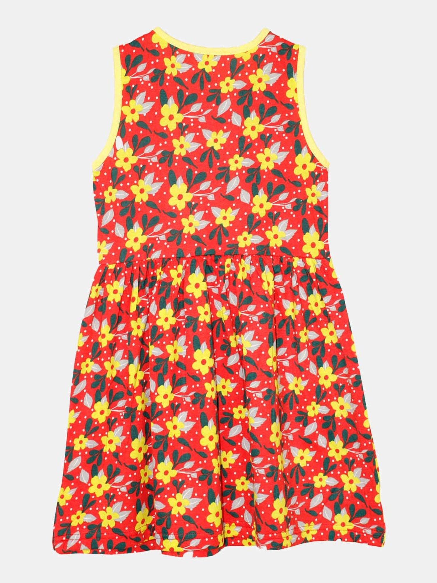 Kiddopanti Kids Red & Yellow Cotton Floral Print Dress