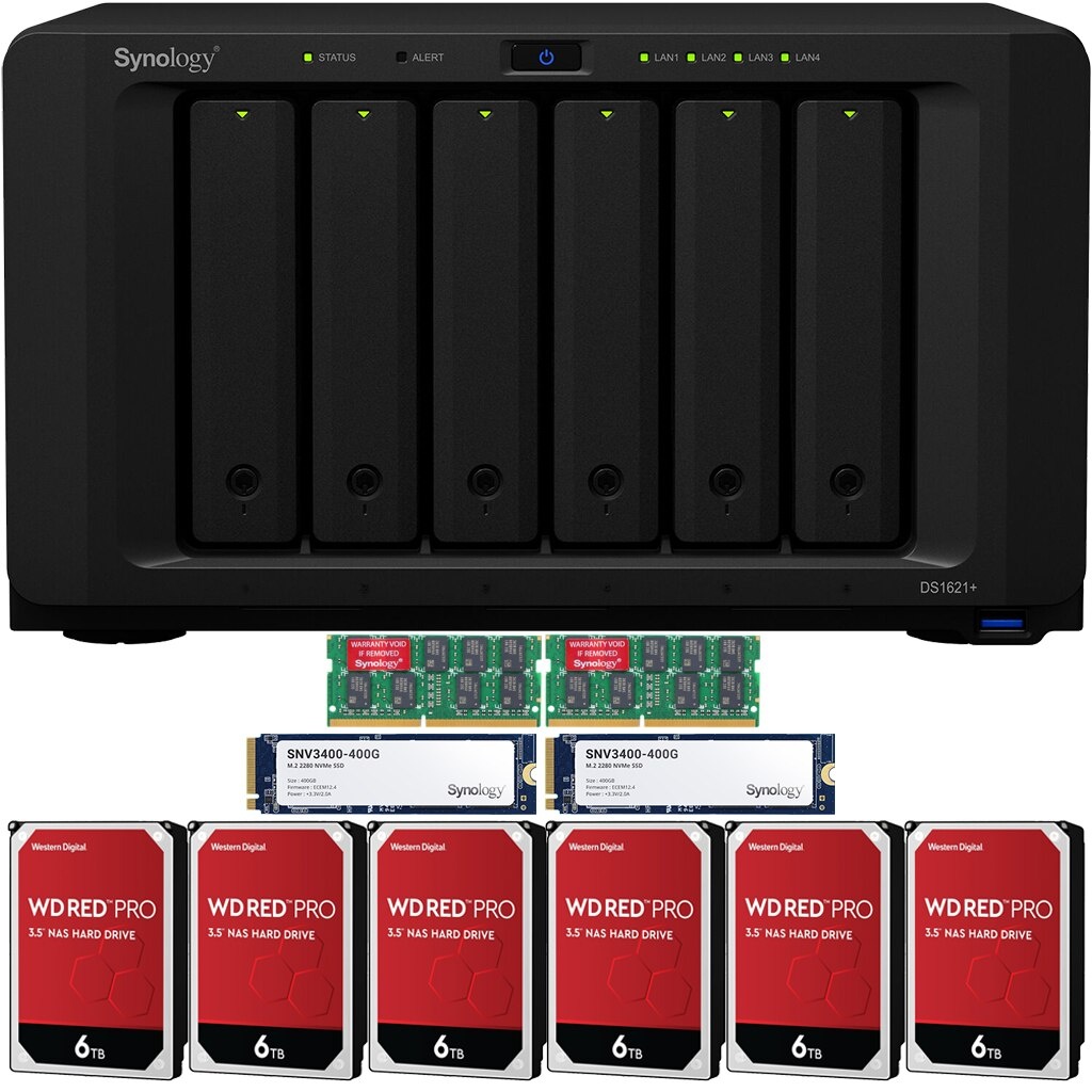 Synology DS1621+ DiskStation with 32GB RAM and 84TB (6 x 14TB) of Western Digital PRO NAS Drives and 800GB (2x400GB) NVME Cache Fully Assembled and Tested By CustomTechSales