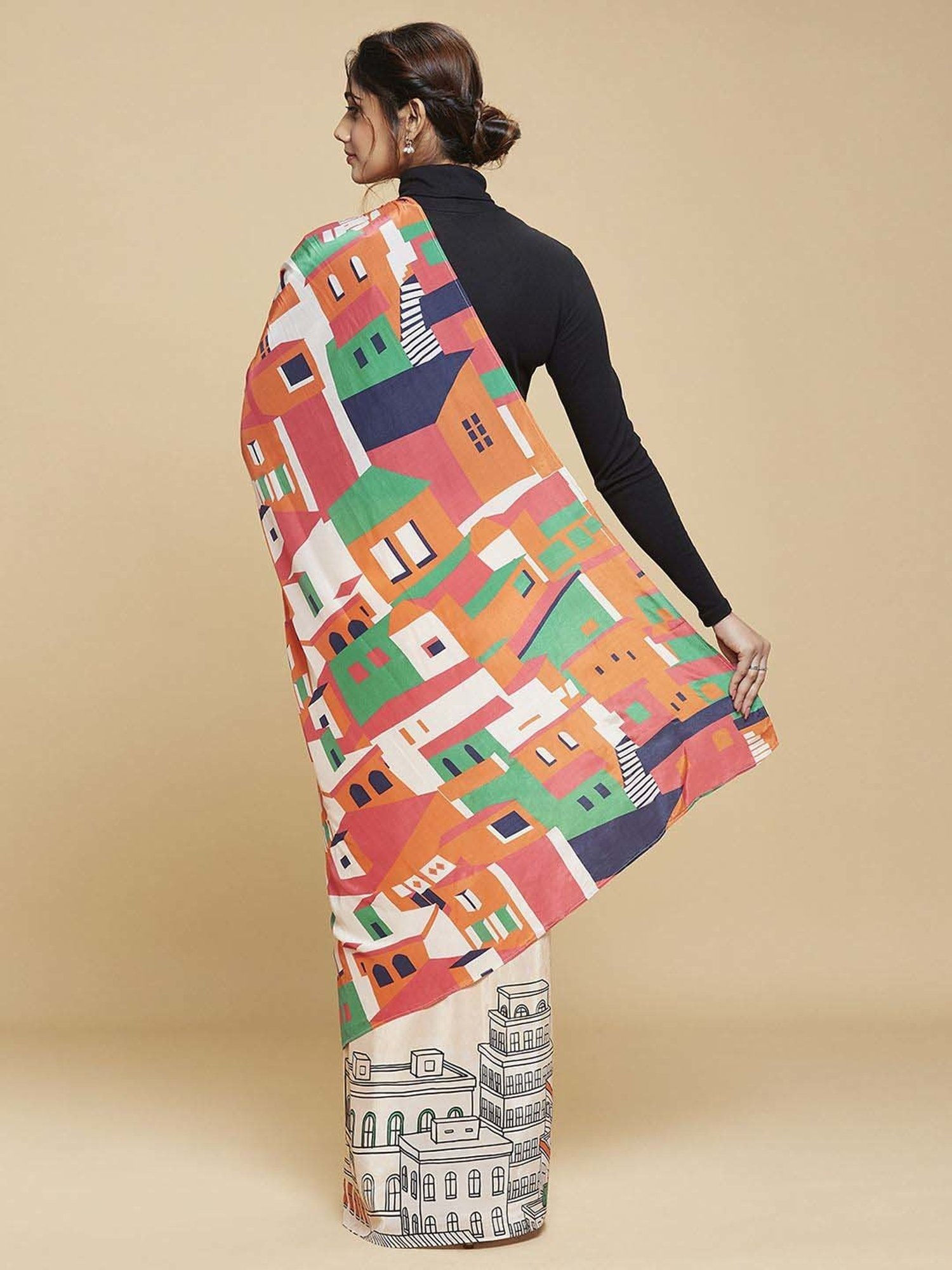 navyasa by liva Peach Printed Saree With Unstitched Blouse