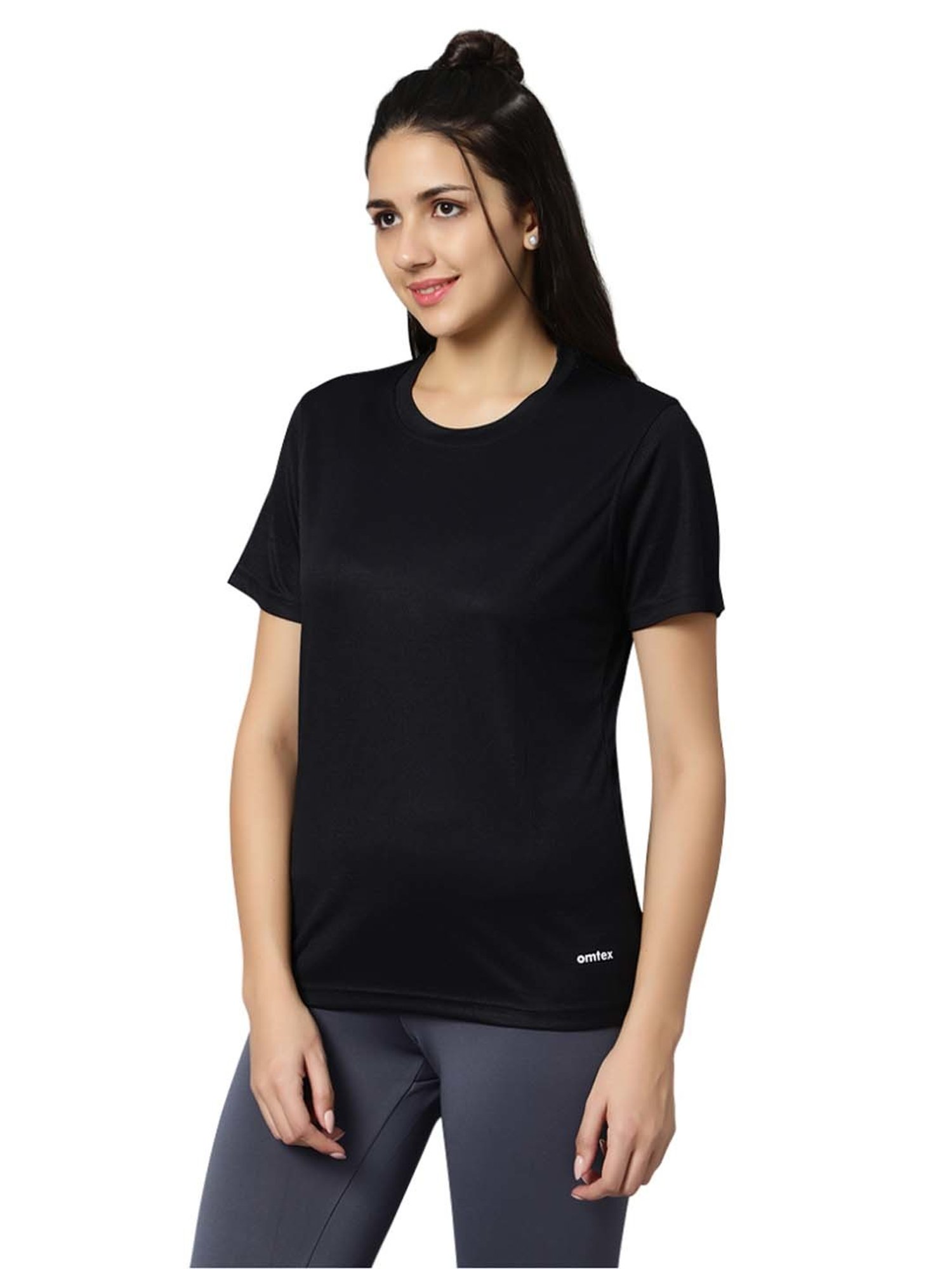 Omtex Black Regular Fit Sports T-Shirt
