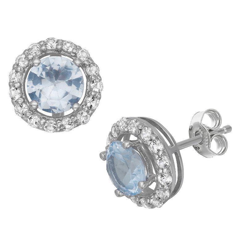 6mm Round-Cut Aquamarine Halo Earrings in Sterling Silver