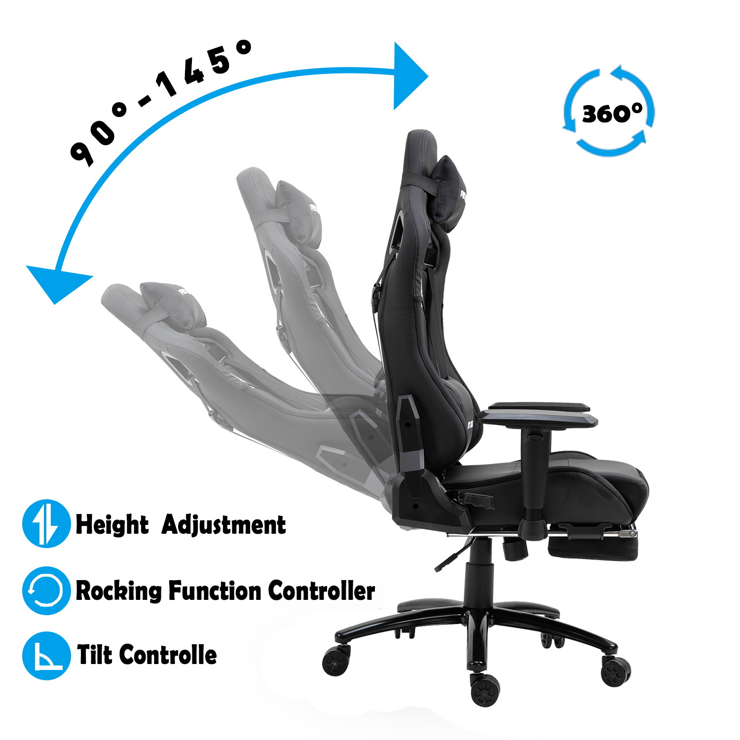 Walsport High-Back Racing Gaming Chair Office Chair Recliner Computer Chair Adjustable PU Leather Desk Chair with Massage Lumbar Support Footrest