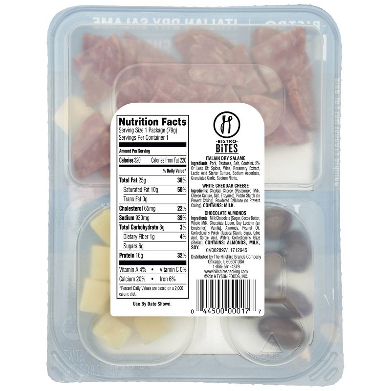 Hillshire Farm Snacking Bistro Bites with Italian Dry Salami, White Cheddar & Chocolate Almonds - 2.8oz