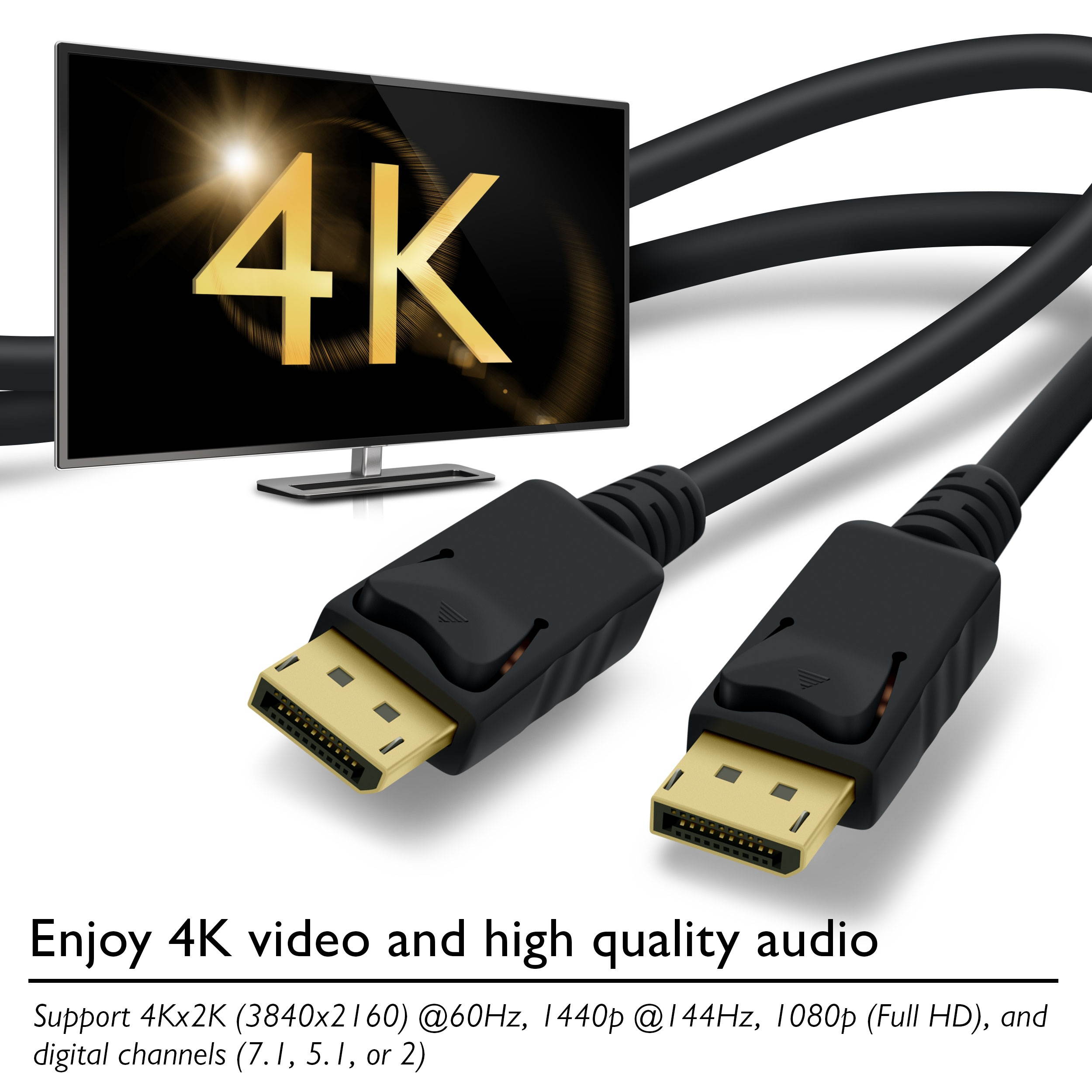DP to DP Cable, GearIT 15 Feet Gold Plated DisplayPort to DisplayPort Cable - 4K Resolution Ready, Black