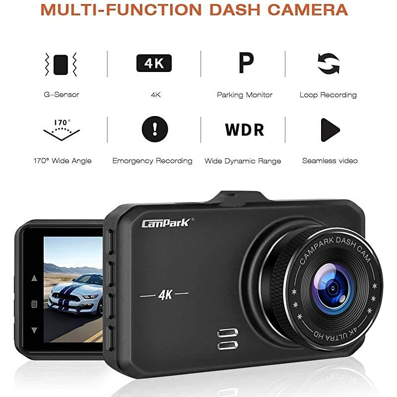 Dash Cam 4K UHD DVR Dashboard Car Cameras with 170&deg;Wide Angle Night Vision G-Sensor Parking Monitor and Motion Detection