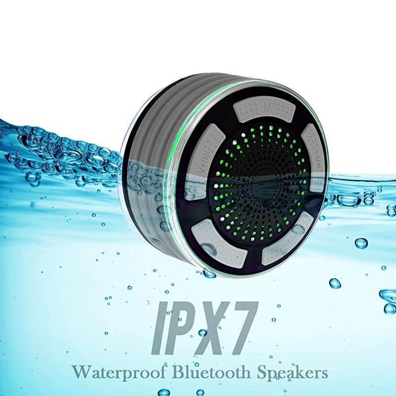 Shower Radios IPX7 Waterproof Portable Wireless Bluetooth Speaker with LED Mood Lights Super Bass HD Sound Shower Pool Beach KitchenampOutdoor