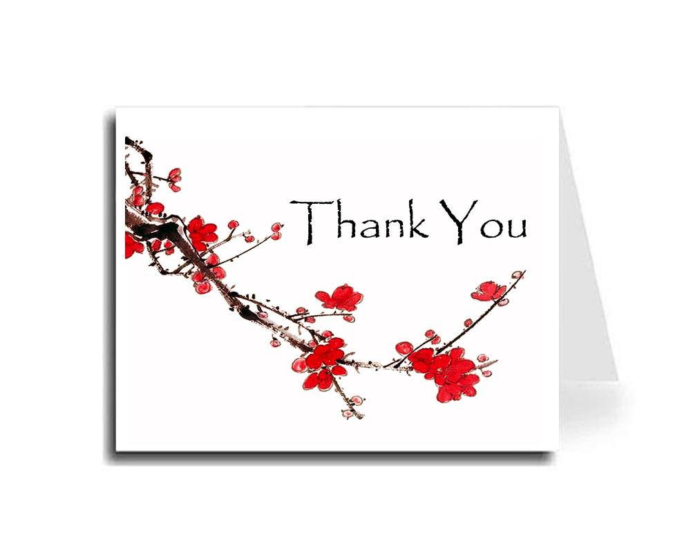 Artisan Decor Watercolor Plum Blossom Thank You Card Set of 5 (Papyrus Font)
