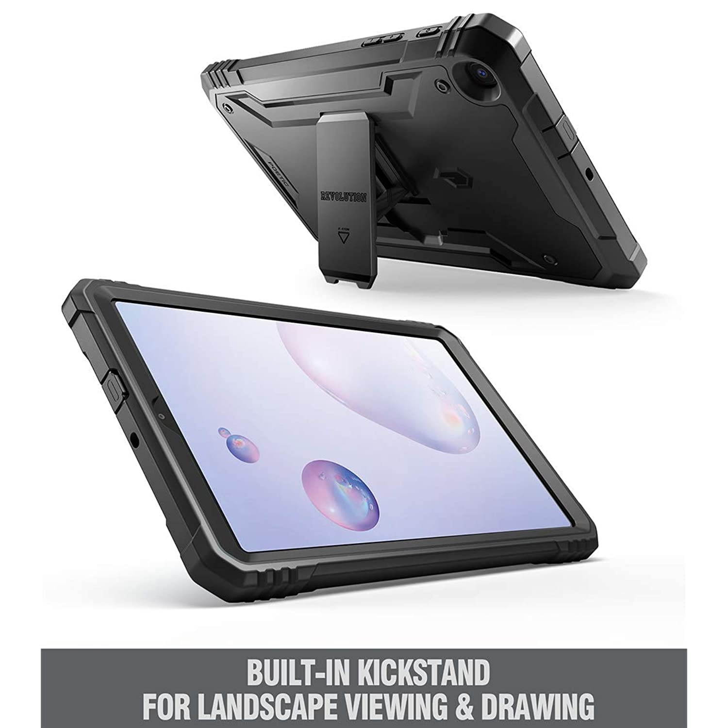 Poetic Revolution Series Designed for Samsung Galaxy Tab A 8.4 2020 Kickstand Rugged Case,Model SM-T307, Full-Body Heavy Duty Case, Built-in-Screen Protector, Black