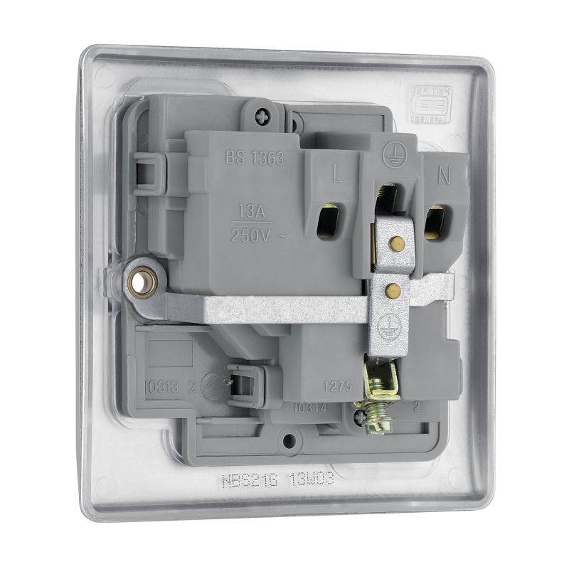 BG Electrical Single Switched Power Socket, Brushed Steel, 13 Amp