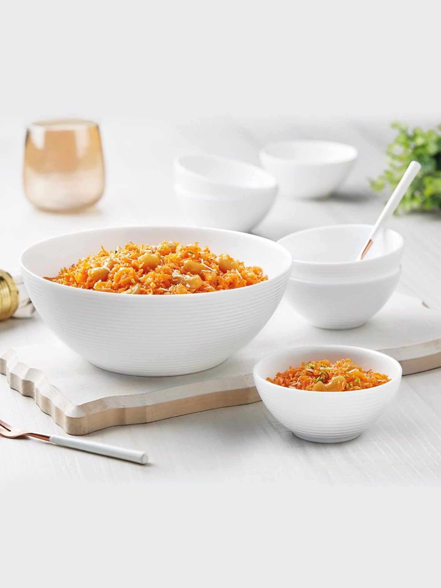 Larah by Borosil White Opalware Pudding Set of 7