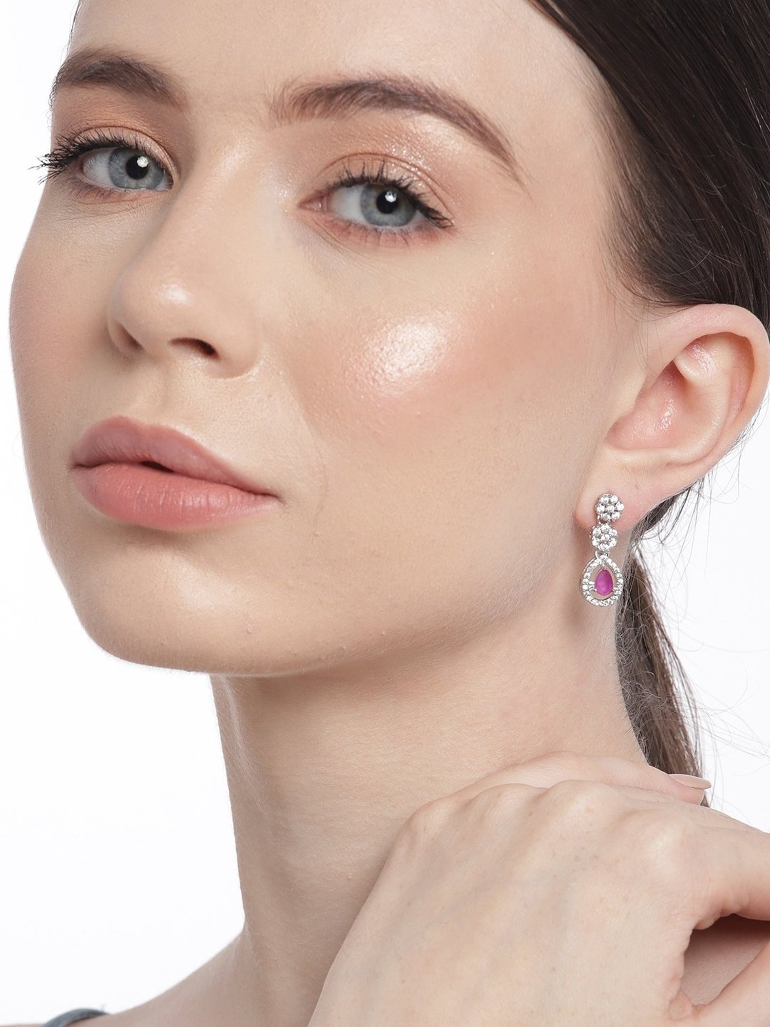 Zavya 92.5 Sterling Silver Dazzling Bloom Rhodium-Plated Drop Earrings