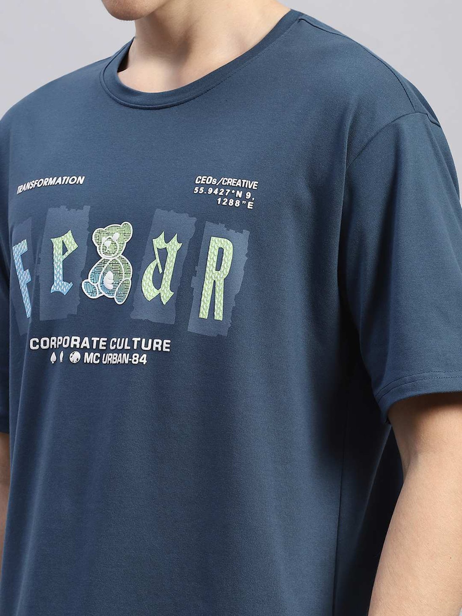 Monte Carlo Teal Regular Fit Printed T-Shirt